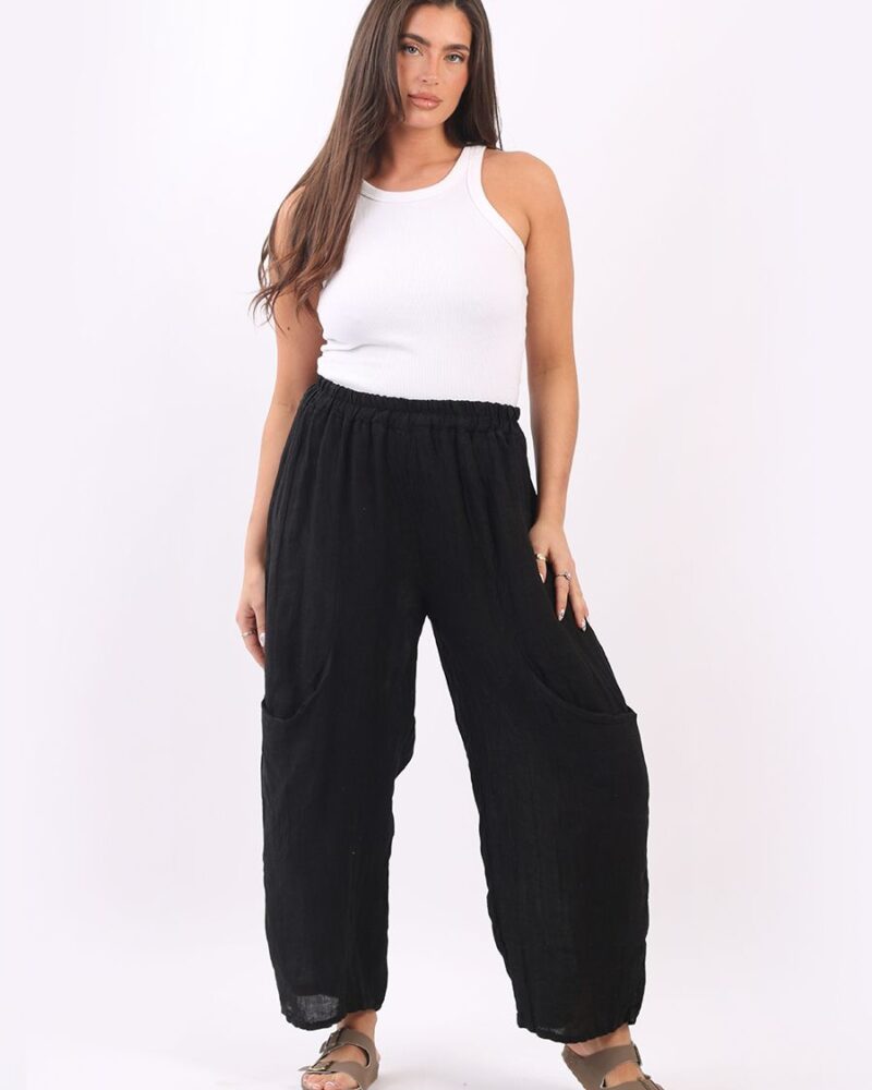 Plain cotton trousers - black