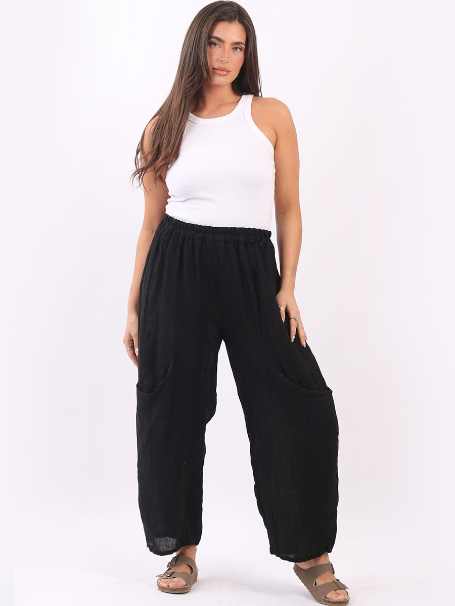 Plain cotton trousers - black