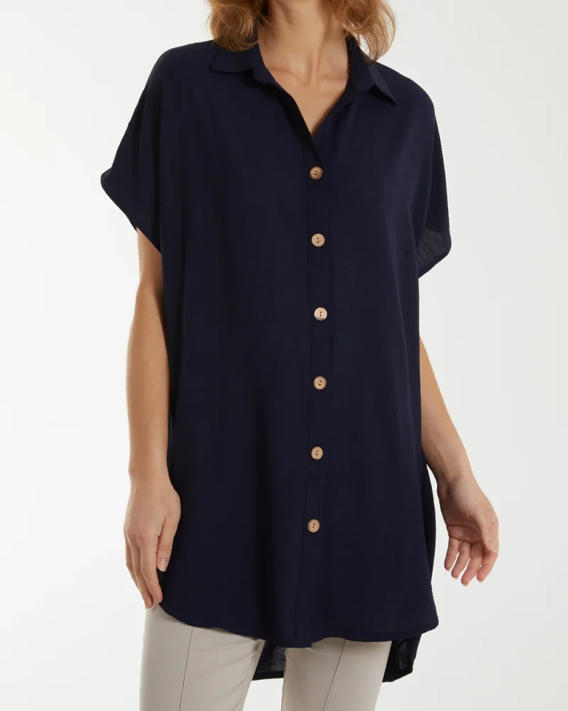 LONGLINE SHORT SLEEVE BUTTON SHIRT